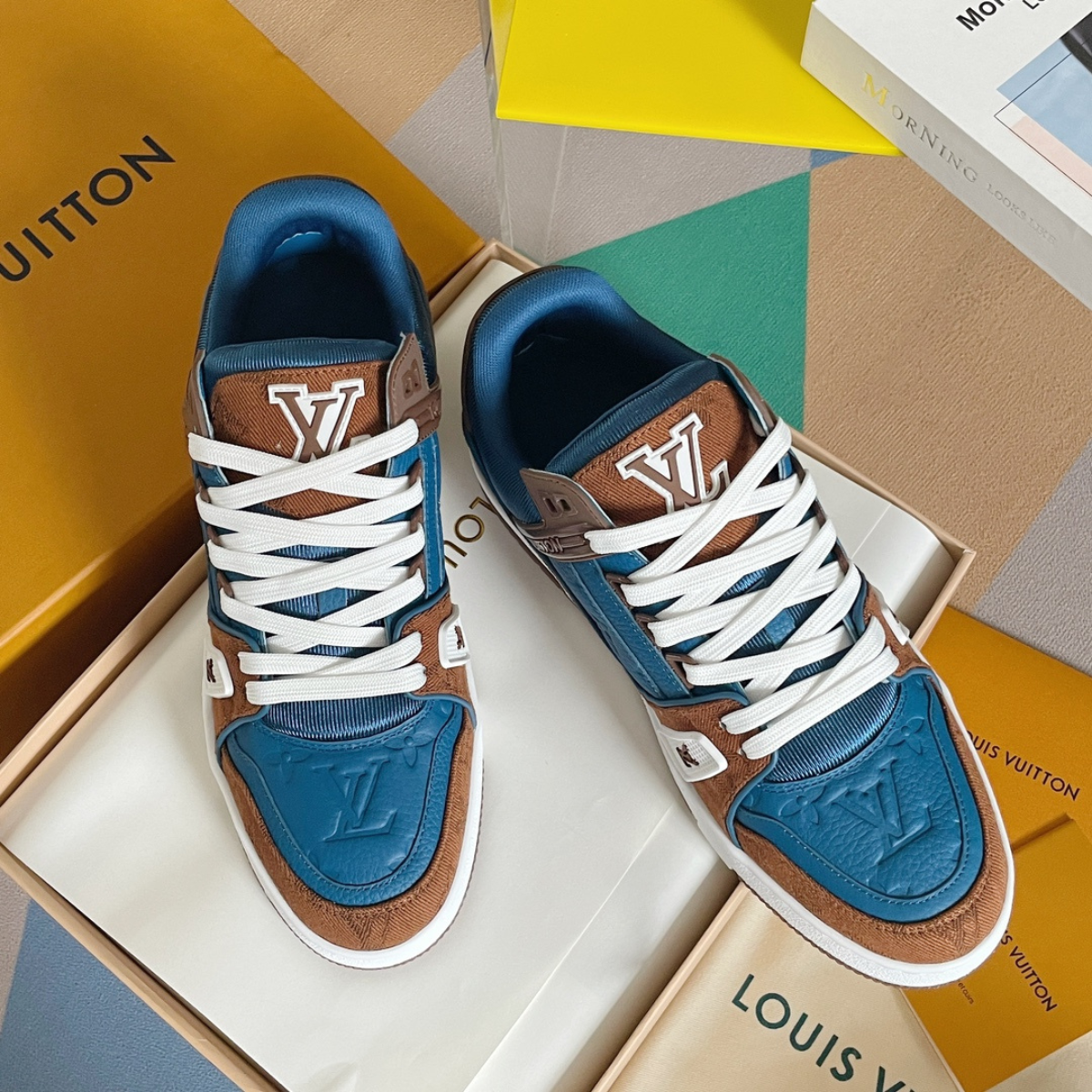 LV Trainer Blue Brown White