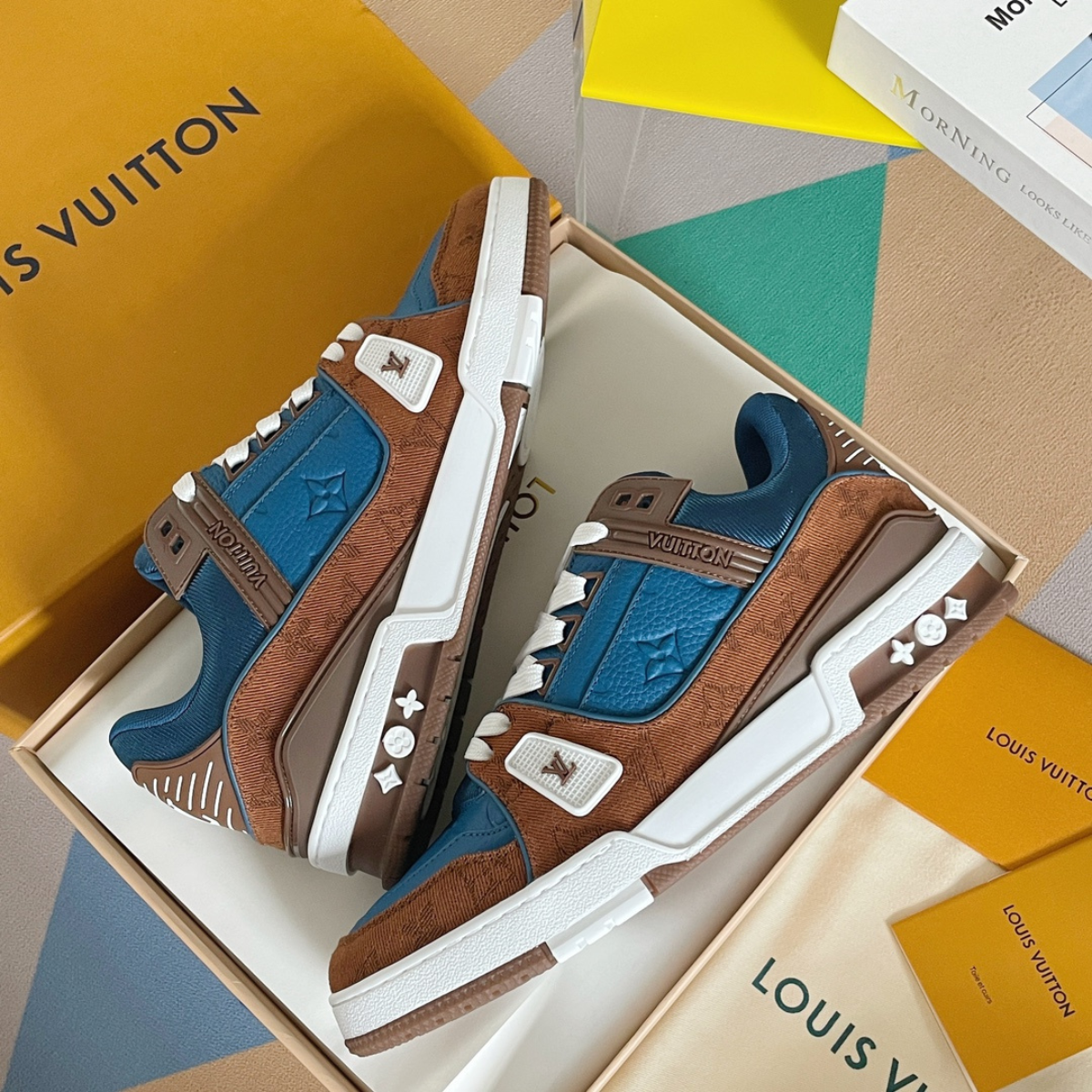 LV Trainer Blue Brown White